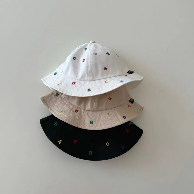 

Fashion Bucket Hat for Toddler Boy Girl American Style English Letter Fishmen Cap Little Kids Spring Summer Travel Sunshade Hat