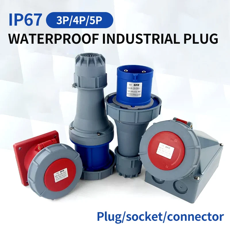

Industrial Plug and Socket 3P/4P/5Pin Electrical Connector 16A 32A IP67waterproof Wall Mounted Socket MALE FEMALE 220V 380V
