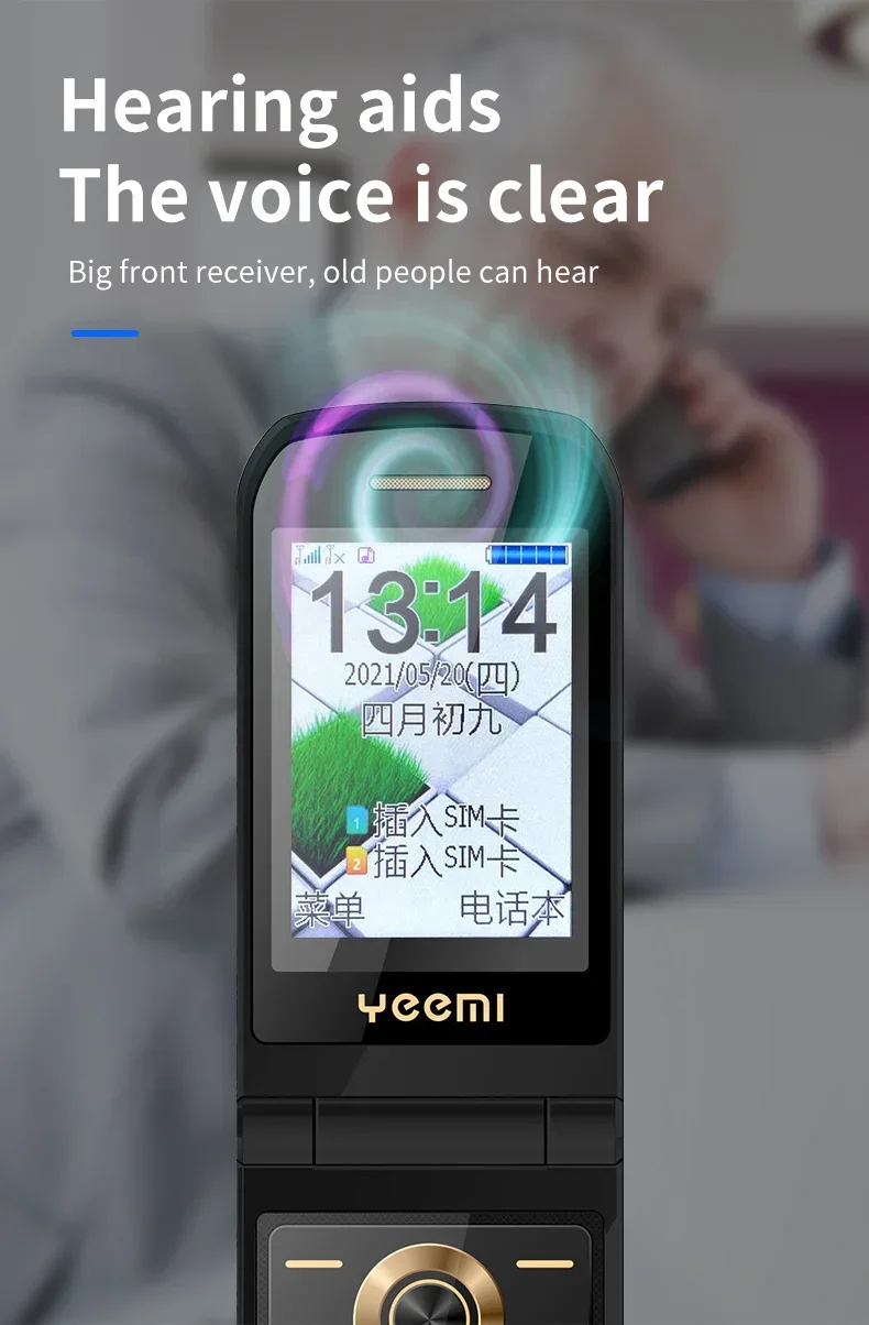 YEEMI K21+ 4G LTE Flip Feature Phone 2.4" Dual SIM  4800mAh Large Button For Elderly Cheap Clamshell Cellphone Russian keyboard