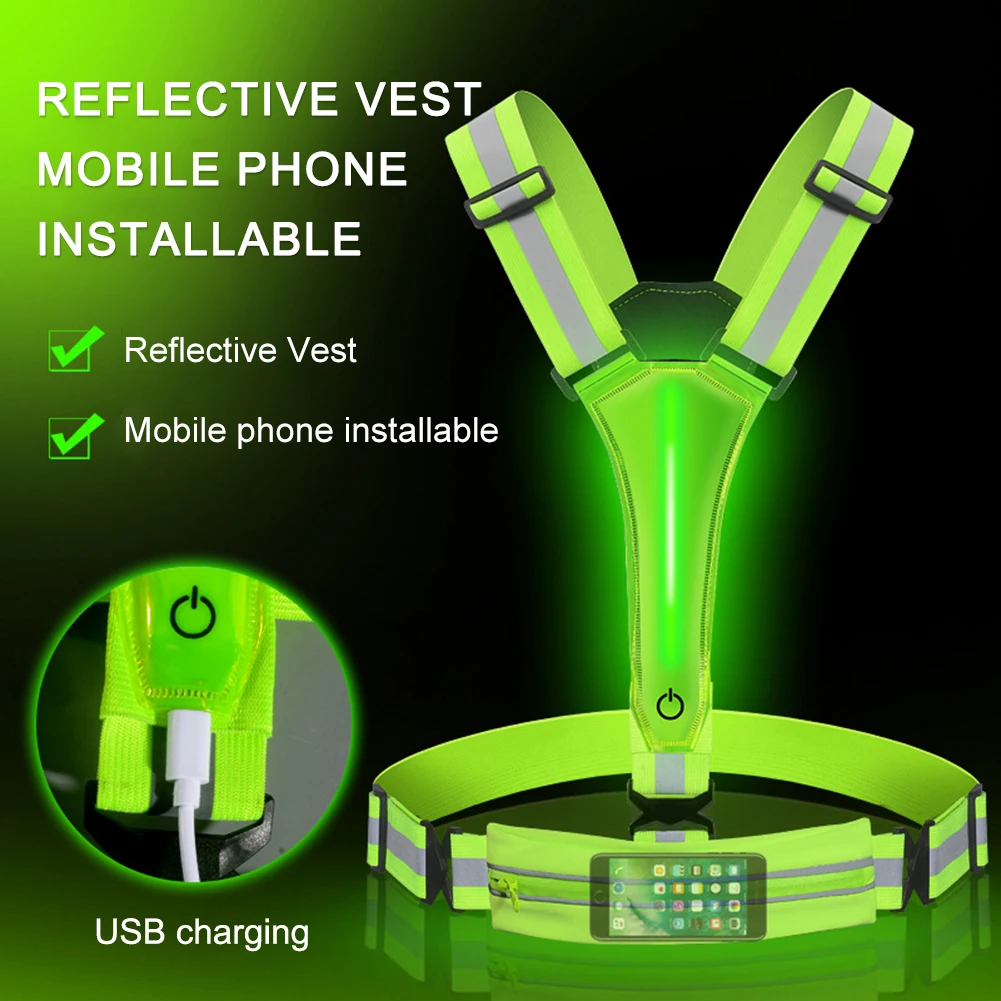 LED Reflective Vest Light Up Running Vest High Visibility Reflective Safety 3 Light Modes Phone Bag Women Men Kids reflective safety vest