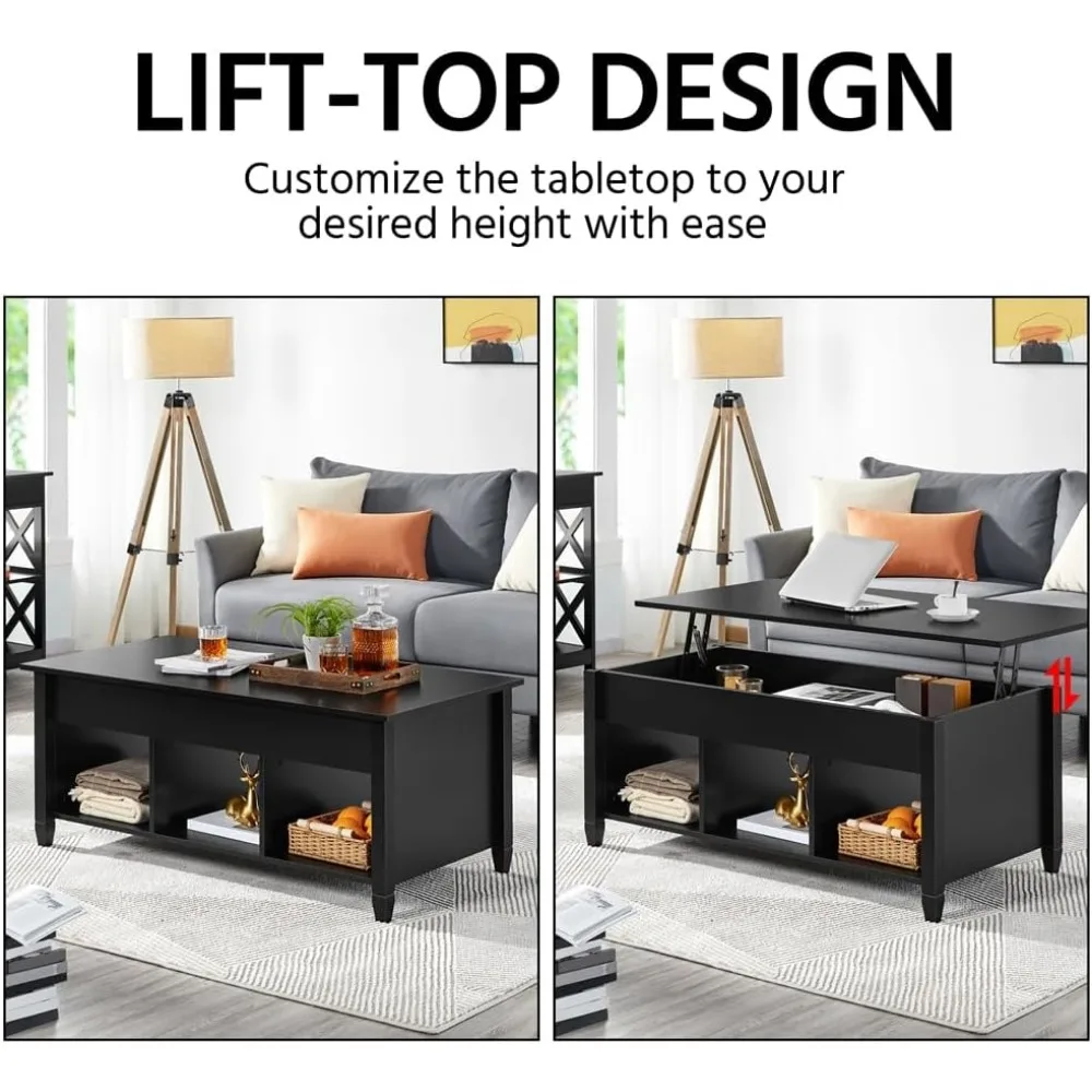 47.5in Lift Top Coffee Table with Hidden Compartment & 3 Cube Open Shelves for Living Room, Office. Lift Up Center Coffee Table 4