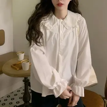 Gidyq Vintage Women White Shirt Preppy Style Fashion Elegant Female Long Sleeve Blouse Y2K Sweet Kawaii All Match Shirts 1