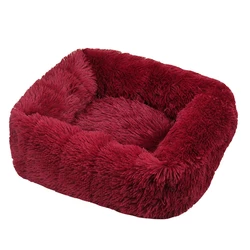 Cozy Rectangle Plush Pet Bed with Winter Warmth - M 65X55X18CM (Wine Red)