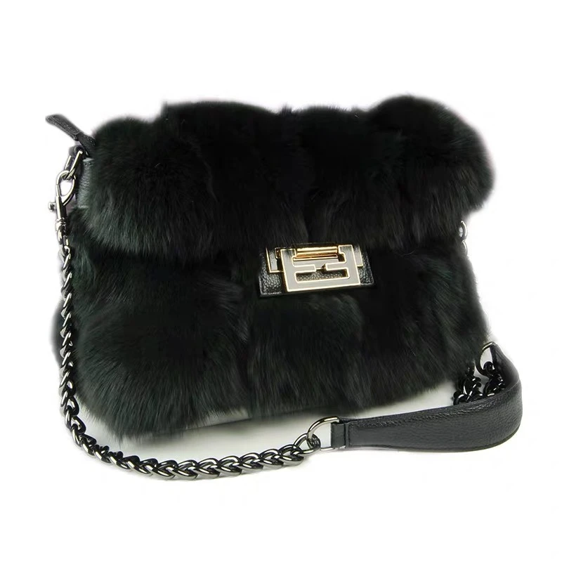 Women's New Fur Shoulder Bag Natural Fluffy Fox Fur Large Capacity Handbag Furry Fashion Luxury Crossbody Fur Bag