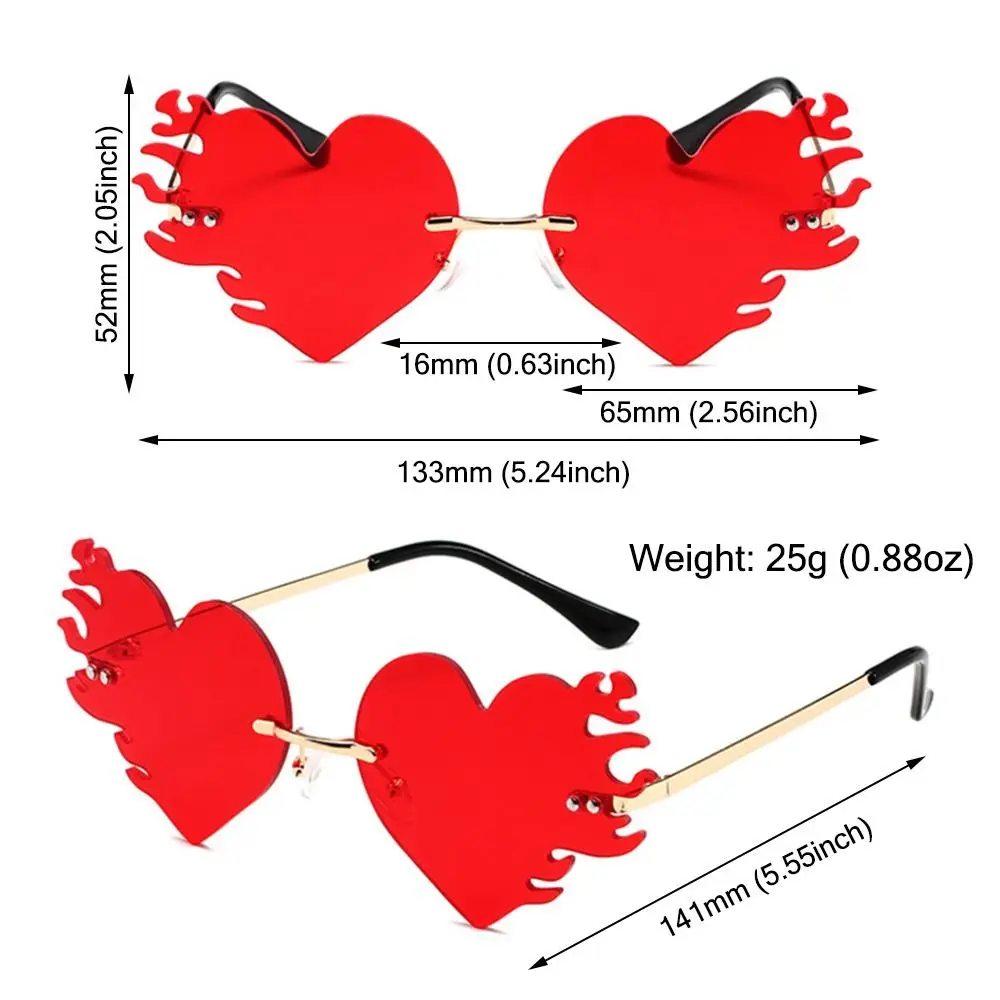UV400 Protection Fire Heart Shaped Sunglasses Costume Accessories Rimless Party Favor Eyewear Flame Love Sun Glasses