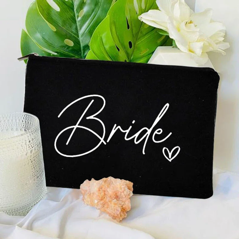 2023 Team Bride Printed Canvas Makeup Bag Bridesmaid Pocket Lipstick Wash Bag for Wedding Travel Lipstick Bags Storage Organizer 4