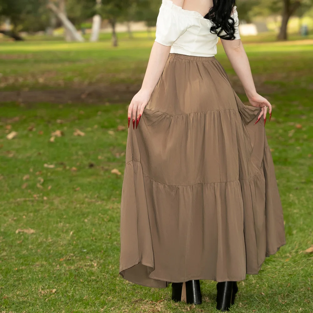 SD Women Renaissance Tiered Maxi Skirt Elastic High Waist Swing Skirt Vintage Lady Irregular Hem Flouncing Long Skirts A30