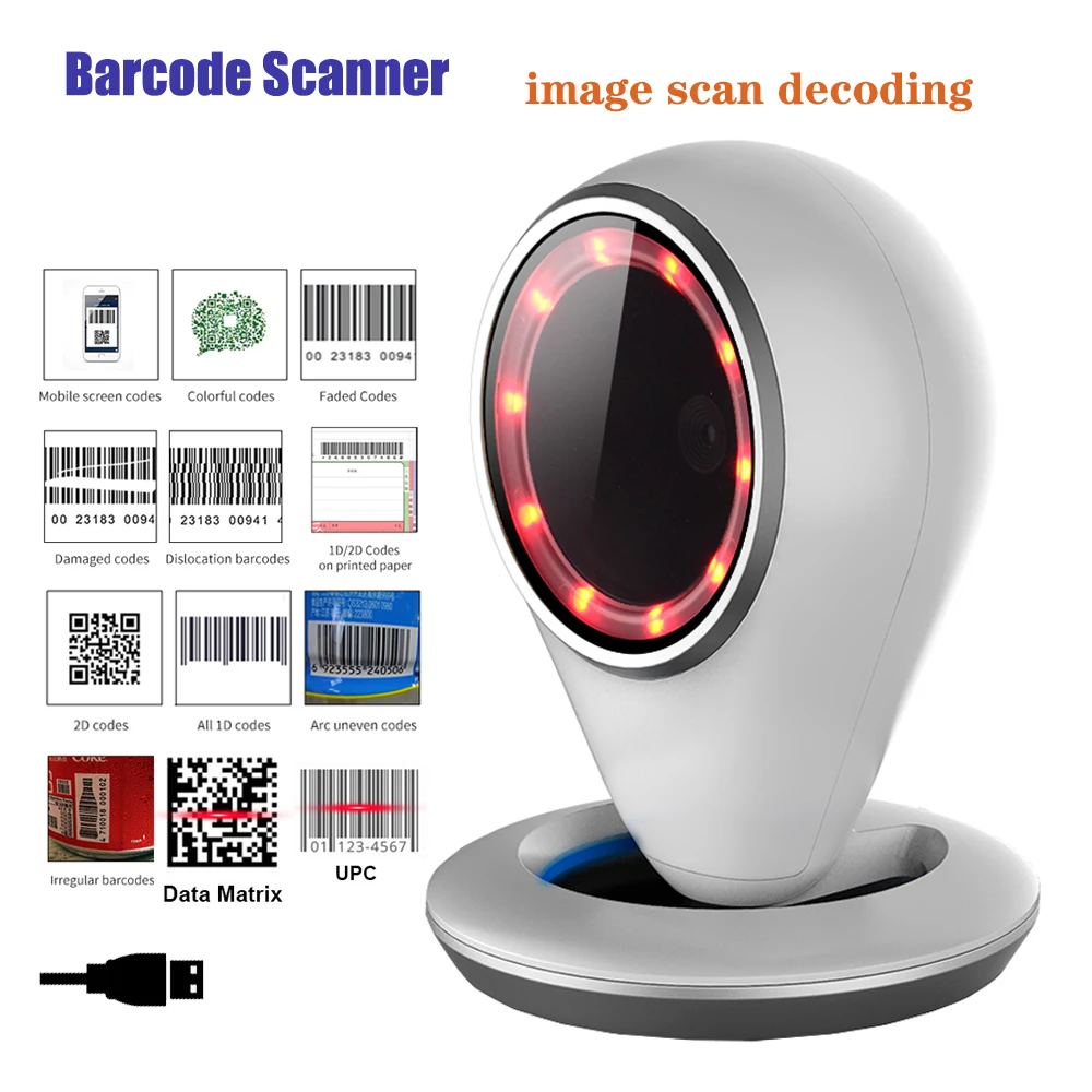 Omnidirectional Desktop Barcode Scanner Sense Automático 1d 2d qr Code Data Matrix Reader Usb Bar Code para Supermercado Varejo