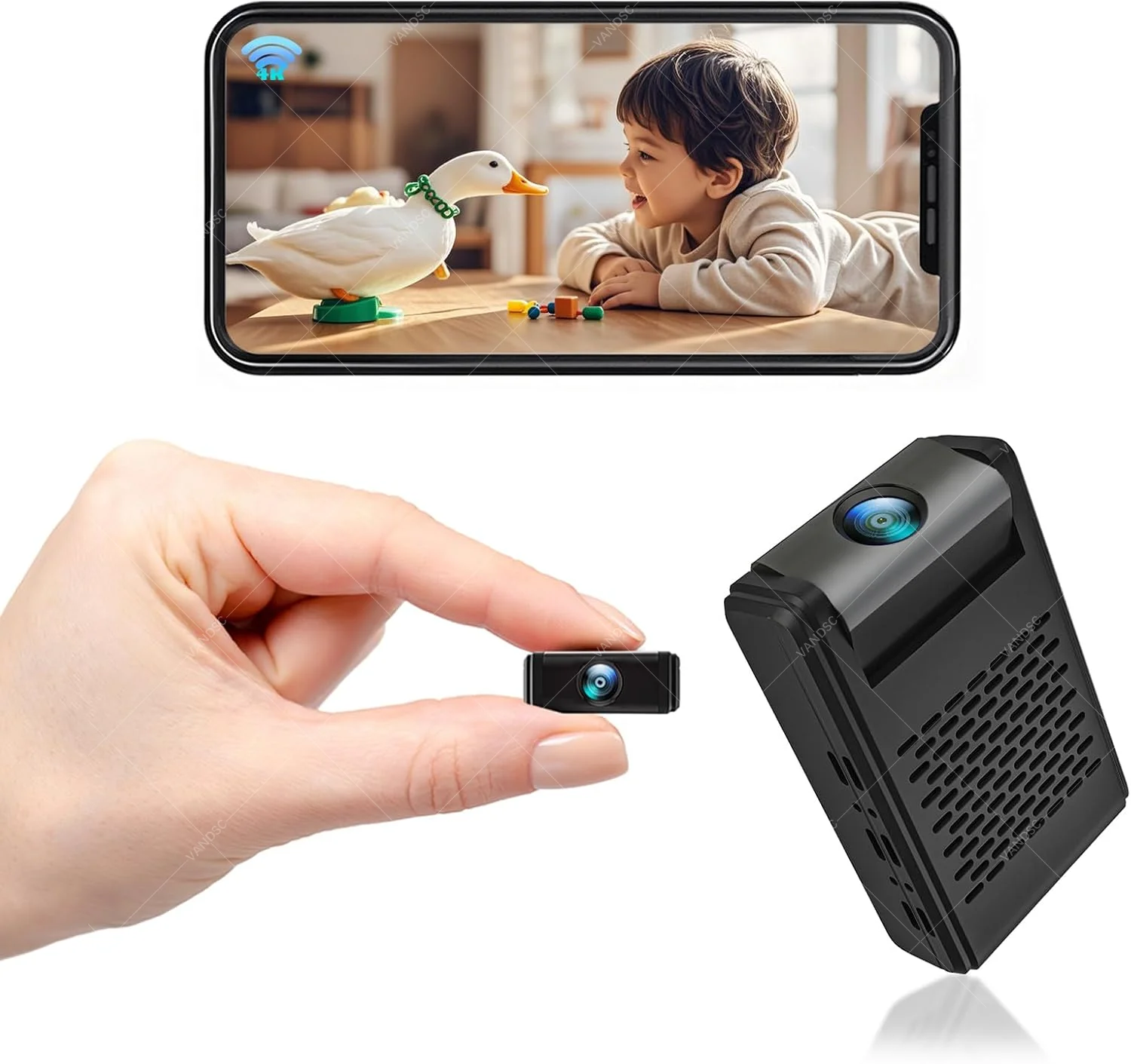 Mini caméra de sécurité Nanny Cam avec 180 ° Objectif rotatif Cloud et stockage SD Surveillance WiFi 4K Pas d'enregistrement WiFi Détection de mouvement