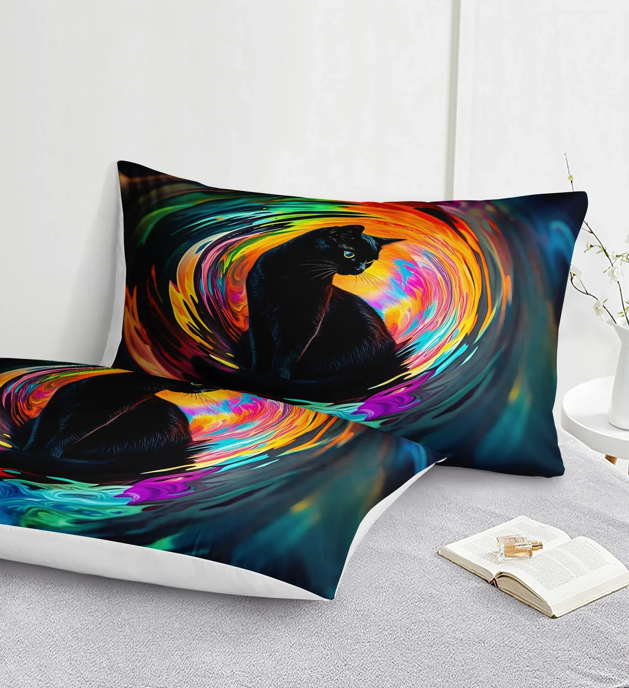 Black Cat Duvet Cover Set Cartoon Cat Bedding Set for Kids Boys Girls Mysterious Void Individual Pillowcase, Duvet Cover or Set