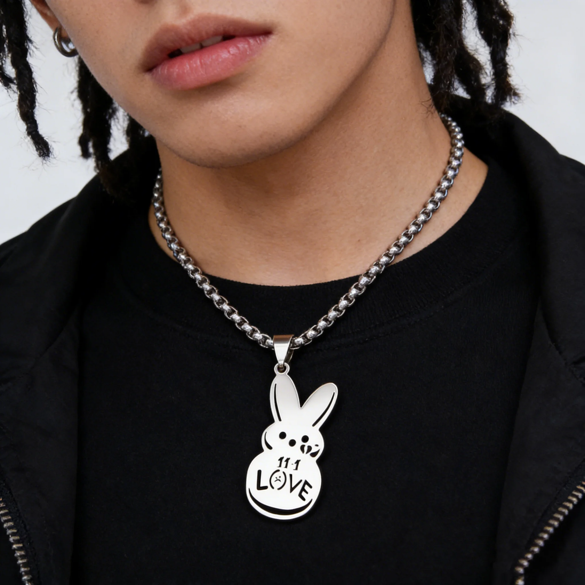 Kpop Lil Peep Rabbit Traurig für Liebe Paar Anhänger Halskette für Frauen Männer Edelstahl Musik R.I.P Kette Schmuck Kragen Fans – Detail 5