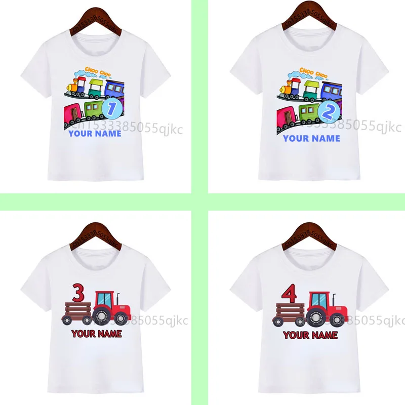 

Детская футболка с номером имени на заказ, футболка с принтом Номера для поезда, дня рождения, Детская футболка, футболка для мальчиков и девочек, забавный подарок, футболка