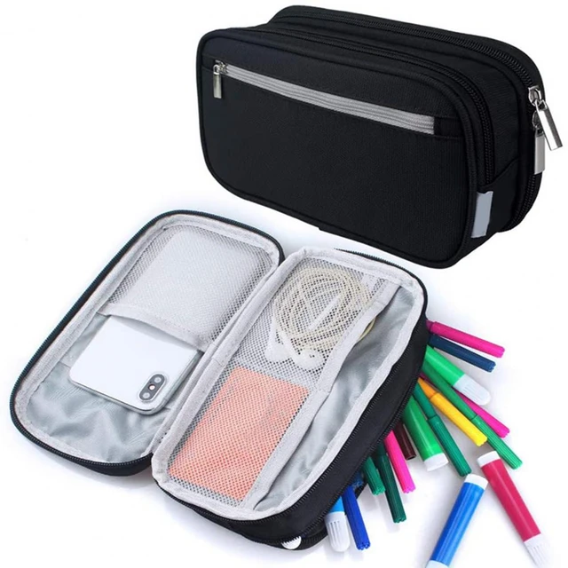 Pencil Pouch Large Capacity Pen Bag Waterproof Canvas Three-layer Multi-use  Pencil Bag for Home