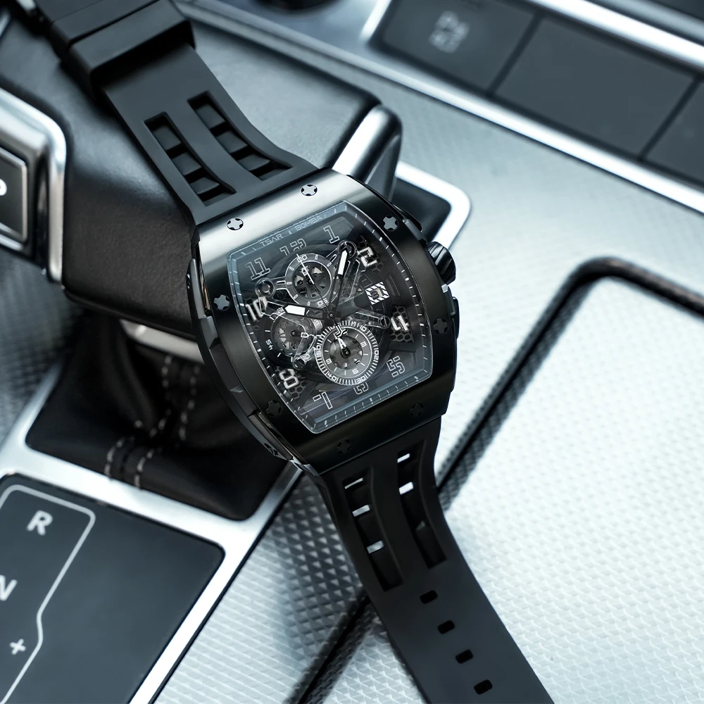 TSAR BOMBA Watch for Men Luxury Quartz Tonneau Wristwatch Sapphire Chronograph Waterproof Clock Valentine's day Gift 2023 New 3