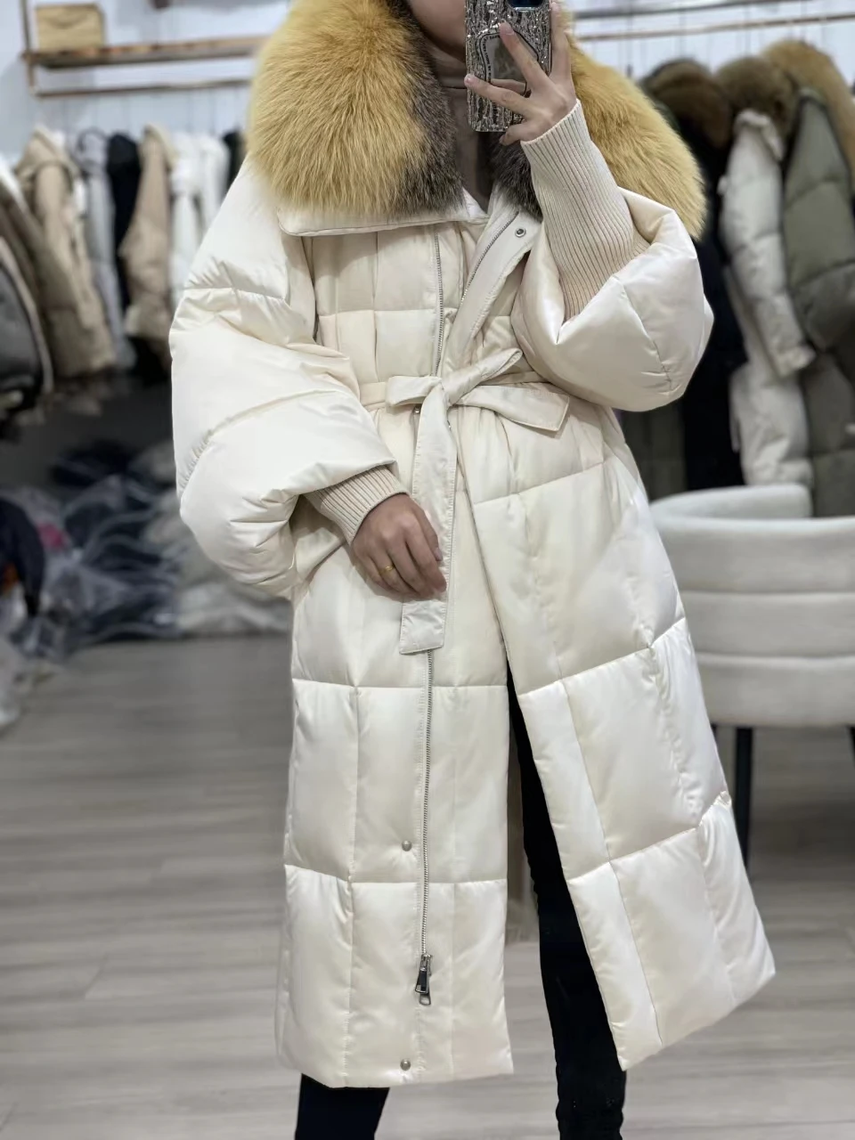 2025 New Real Big Fox Fur Collar Winter Jacket Women Natural X