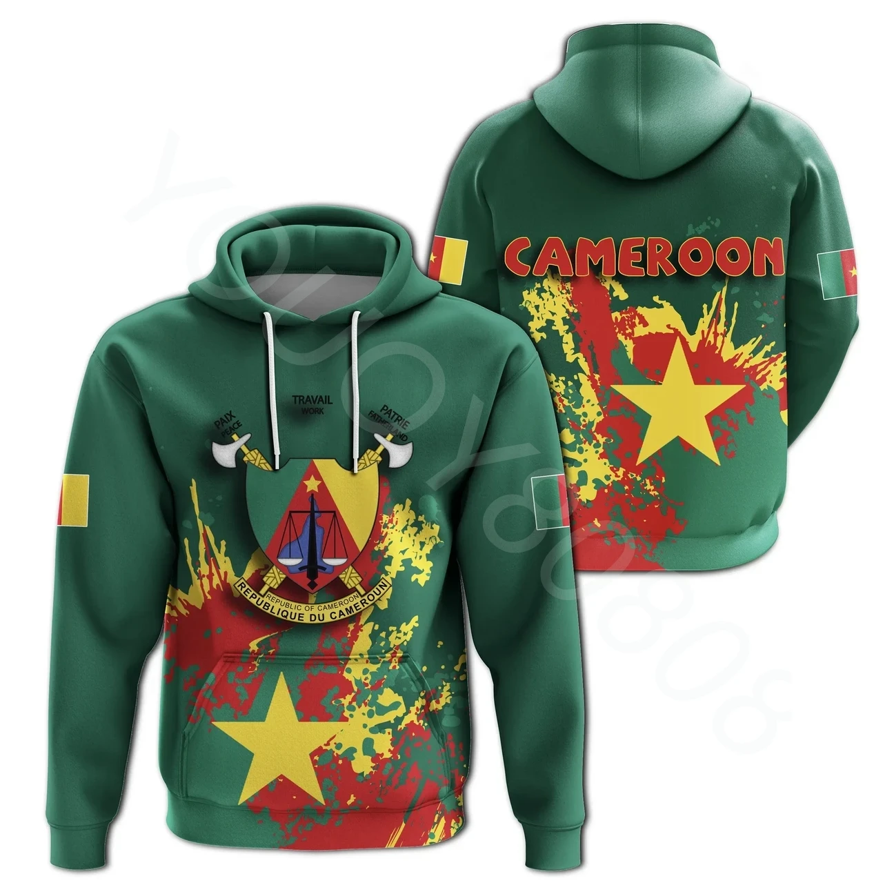 

Men's Clothing Printed Casual Sweater Loose Simple African Zone Hoodie Cameroon Badge Zip Hoodie - Spanish Style