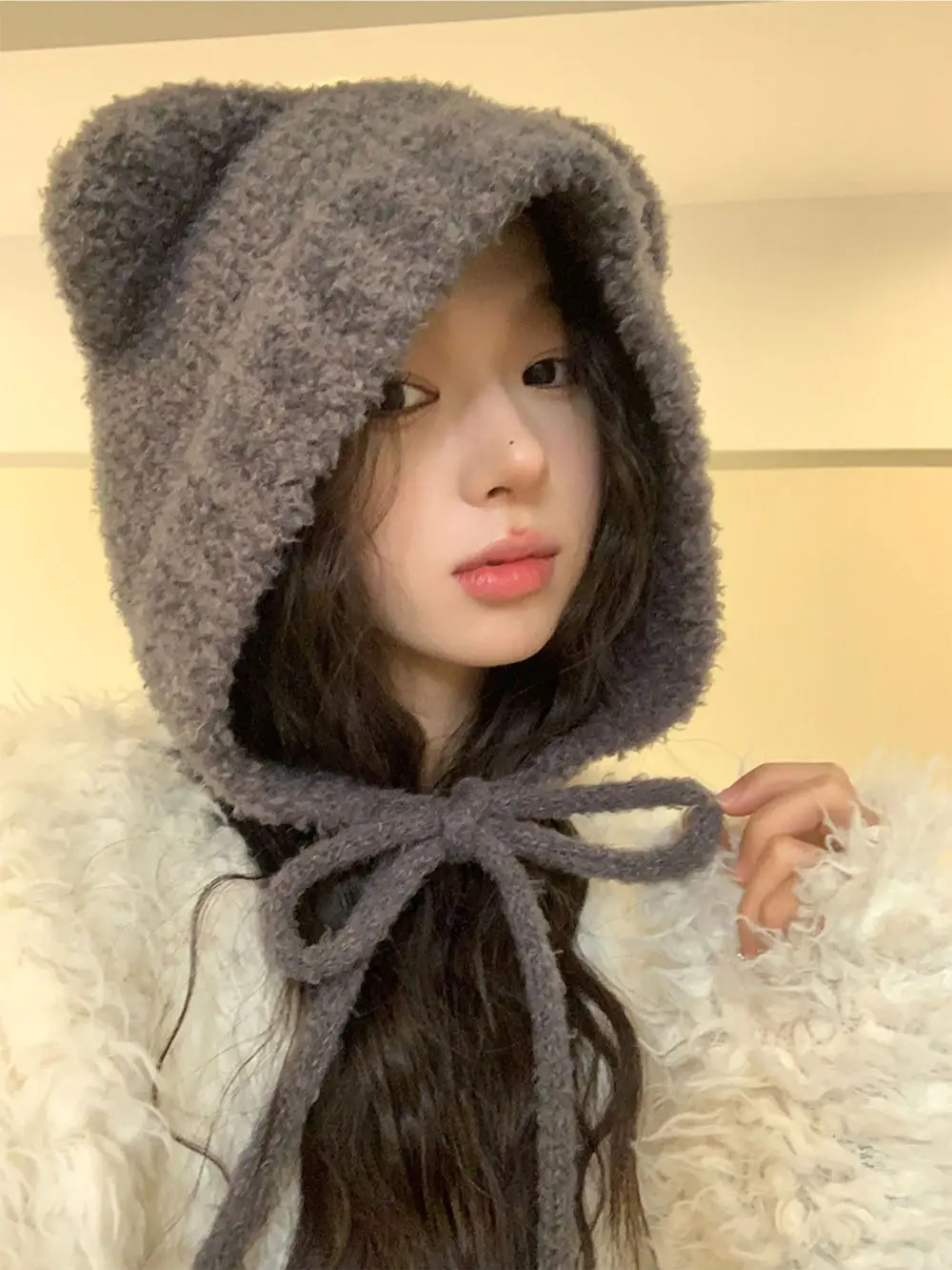 Lambhair Winter Harajuku y2k Beanies Knitted Hat Women Lace up Warm Thick Hip Hop Skullcap Short Hat Unisex Basic Cap bomber winter hat knitted hat fashion hat
