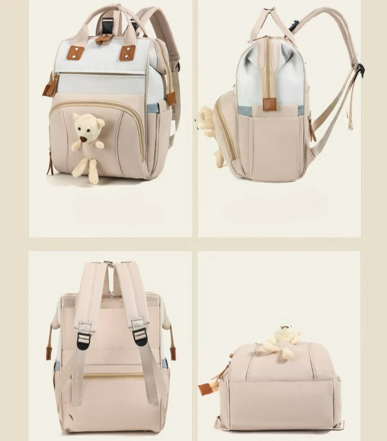 Cute Bear Multifunctional Backpack Double Shoulder Diaper Bag Baby Stroller Bag Large Capacity Travel Bag for New Parents - 5