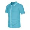 Summer Ice Silk Men Hollow Polo Shirt Breathable Soft Knit Shirt Top Men's Short-sleeved Tee Fashion Color Contrast Men's Shirt 4
