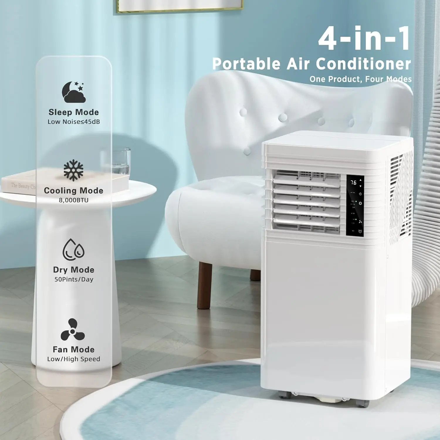 

ZAFRO 8,000 BTU Portable Air Conditioners Cool Up to 350 Sq.Ft, 4 Modes Portable AC with Remote Control/LED Display