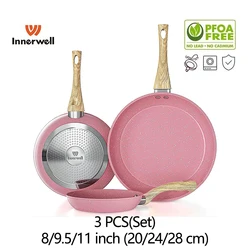 Innerwell 3Pcs/Set Kitchen Frying Pan Nonstick Toxin Free Cookware Skillets Breakfast Sandwich Steak Omelet Stir Fry Gourmet Pot