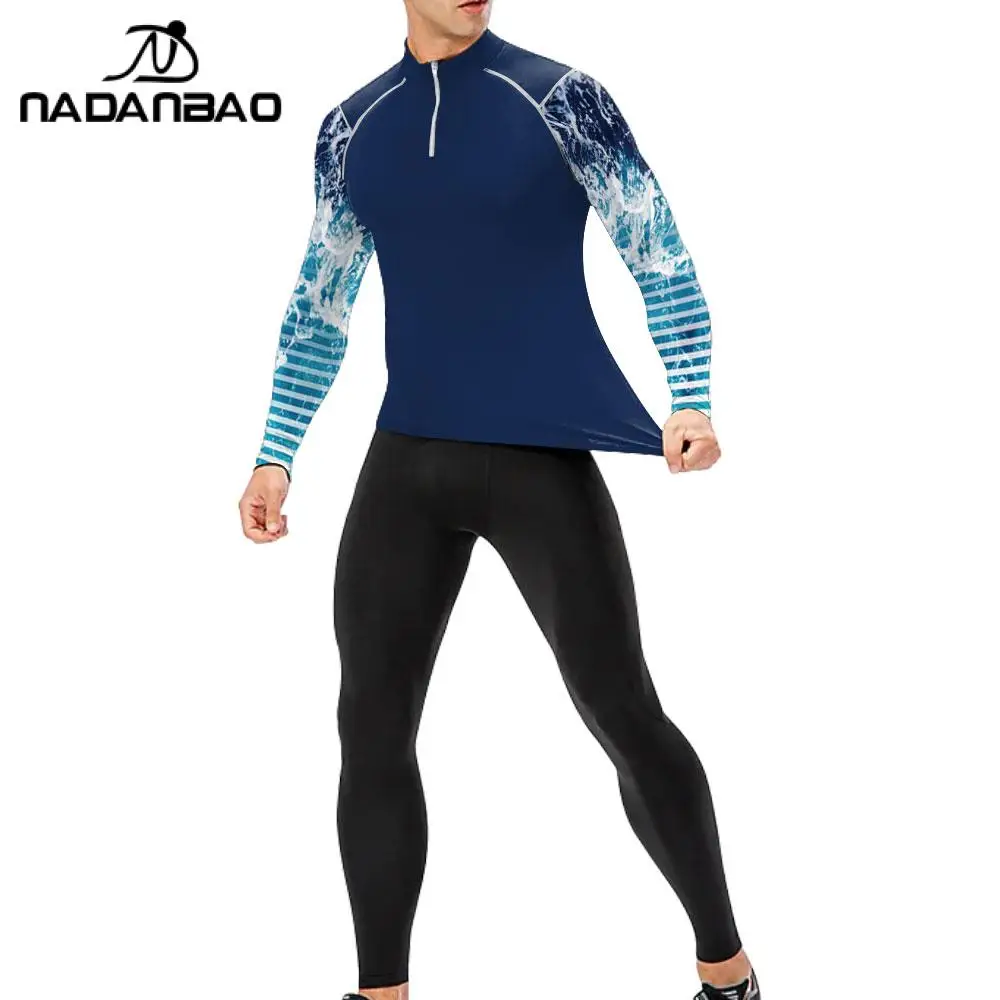 Nadanbao Men Swim Surfing T-shirt Long Sleeves Outdoor Sport T Shirt Surfing Beachwear Upf 50+ Uv Protection Sunscreen Sweatshir rash guard