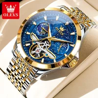 OLEVS Luxury Brand Men's Watches Luminous Waterproof Fully Automatic Mechanical Watch Starry Sky Dial Moon Phase Hollow Out