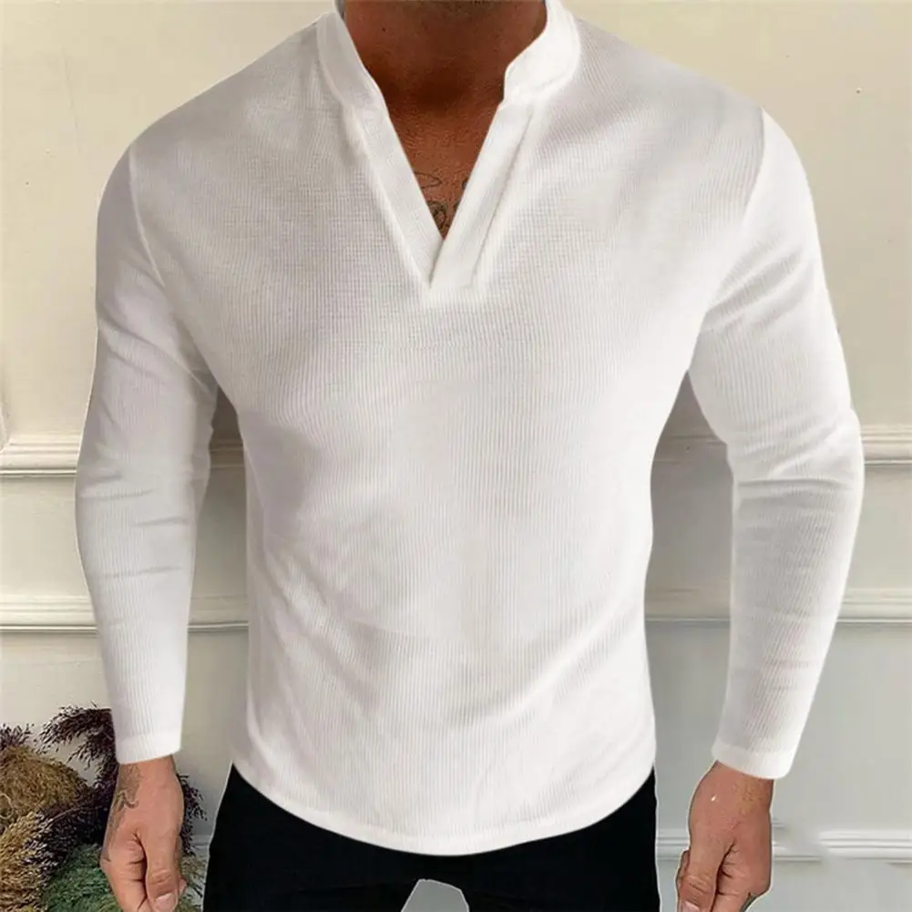 

Autumn Men T-shirt Men Casual Shirts Solid Color Stand Collar Slim Fit Breathable Long Sleeves Spring T-shirt Men's Clothing