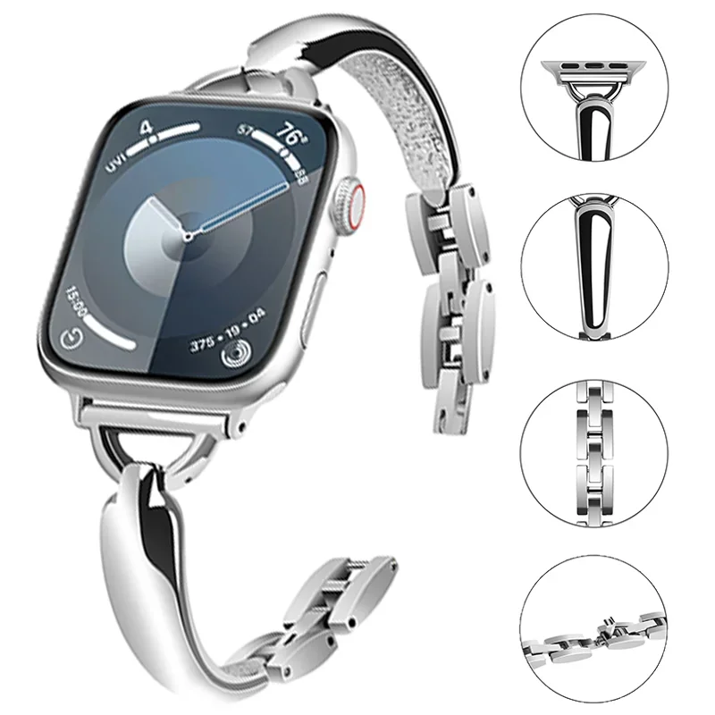 

Metal Strap for Apple Watch Series 9 8 7 41 45mm 6 Se 5 4 Women Diamond Steel Bracelet Correa For IWatch Ultra 2 49mm 44 42 38MM