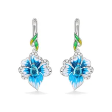  Huitan Vintage Enamel Flower Earrings Aesthetic Blue Floral Green Leaf Design Elegant Women's Dangle Earrings New Jewelry Party 