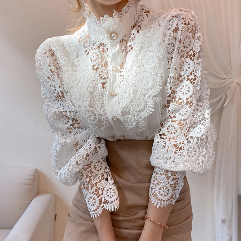 新品　Eaphi VINTAGE LIKE LACE BLOUSE white See Through Sleeves Top|elegant White Lace Patchwork Blouse
