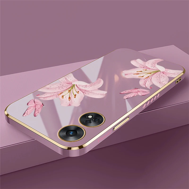 Floral Butterfly Pattern Shockproof Silicone Case with Plated Edges