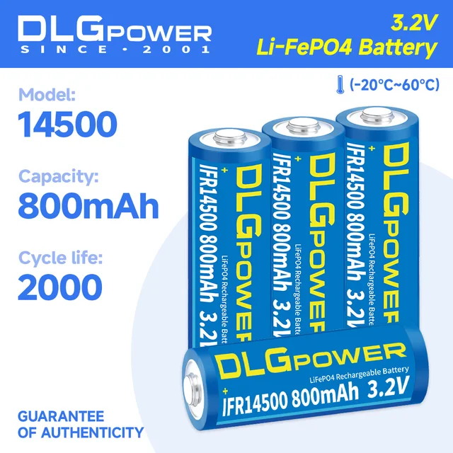 DLGPOWER 3.2V AA/14500 800mAh LiFePO4 Battery Rechargeable Battery 2000 Discharge Cycle Flashlight Wireless Mouse Keyboard Toy 1