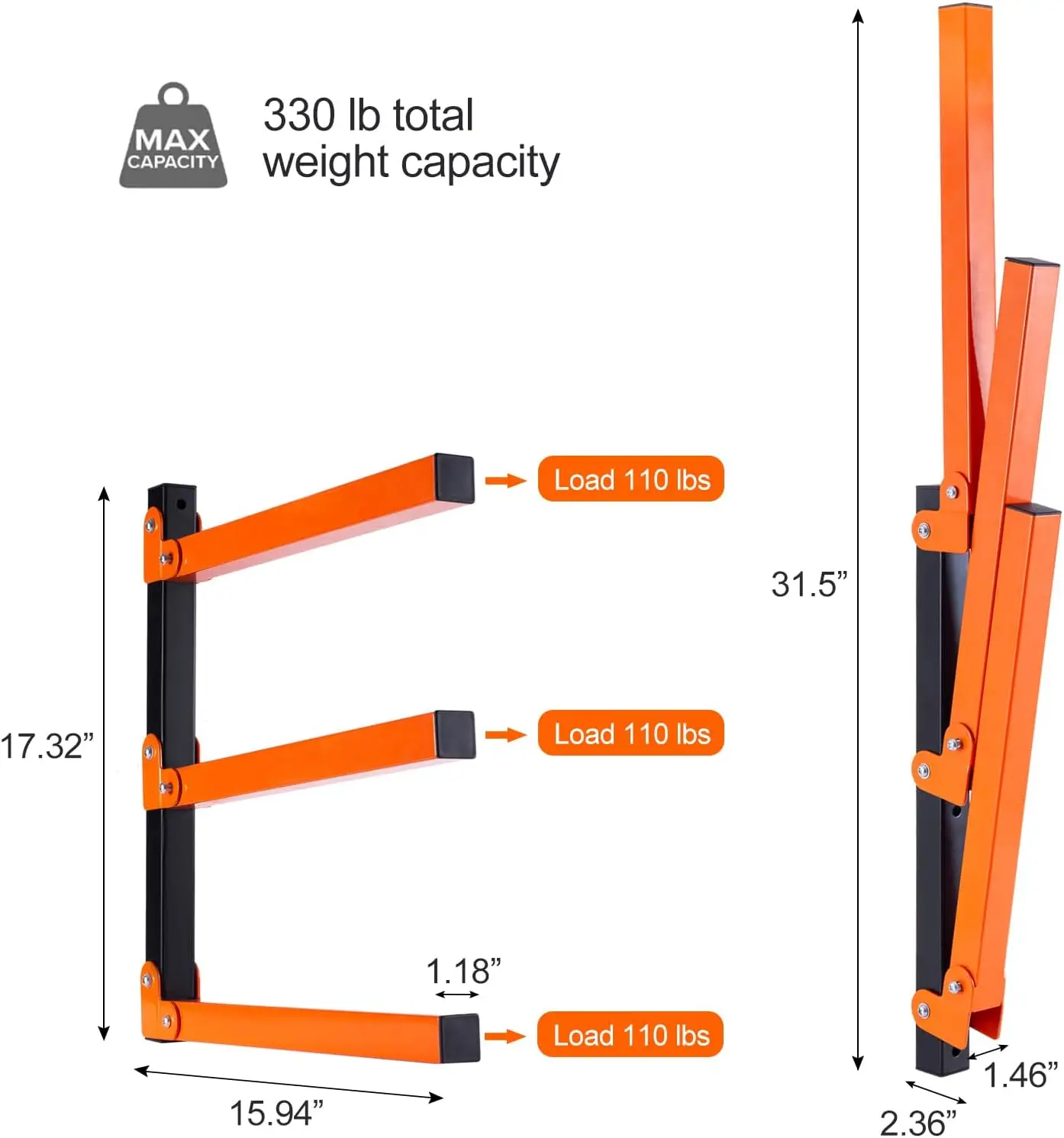 Wall Mount Wood Organizer and Lumber Storage Metal Rack with 3-Level - Indoor & Outdoor Use, 4 Pack 3