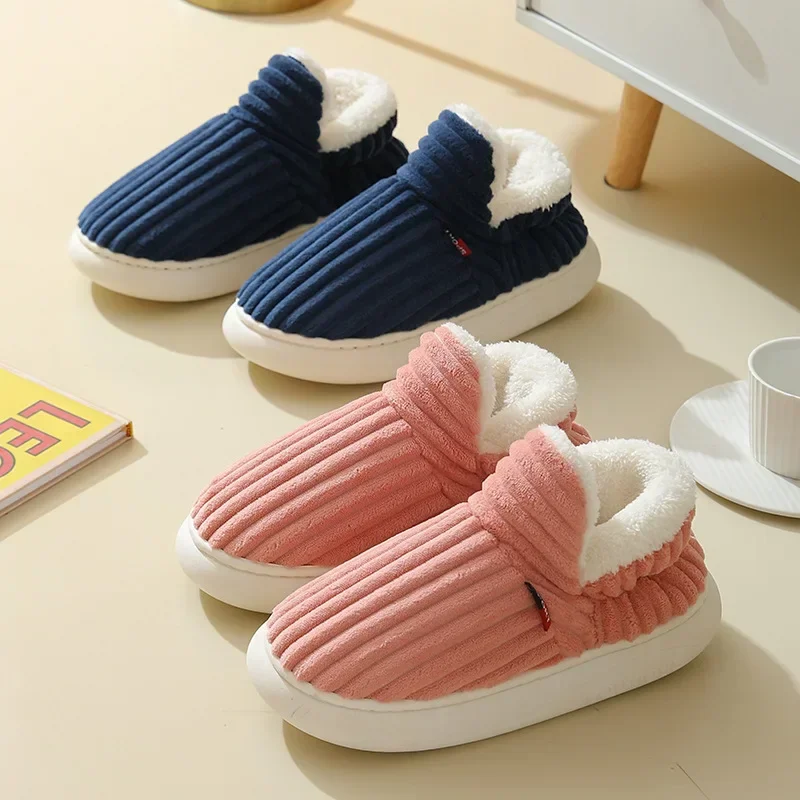 Thicken Plush Warm Indoor Cotton Shoes Women Plus Size 47 Soft Bottom Home Slippers Woman Thick Sole Anti Slip Fluffy Slides