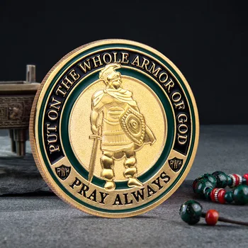 Christianity Souvenir Put on The Whole Armor of God Ephesians Coin Gold Plated Commemorative Coin Pray Always Collection