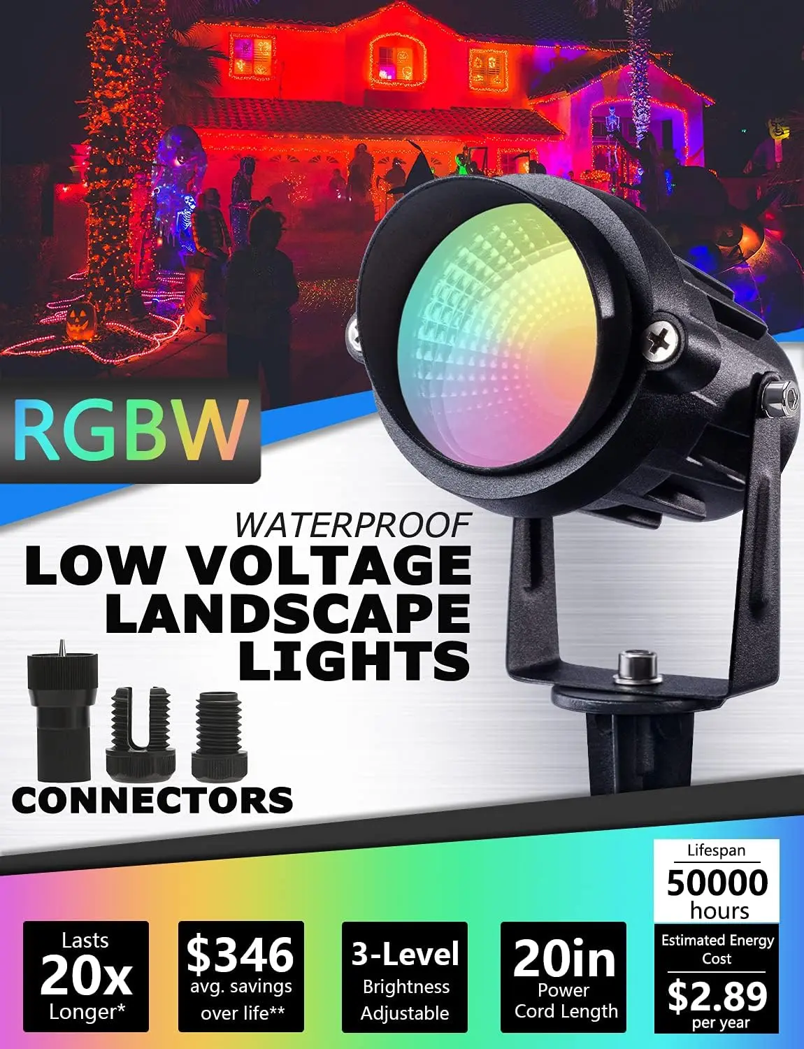24 Pack , 12W LED Color Changing Landscape Lighting with Remote Control and Wire Connectors 4