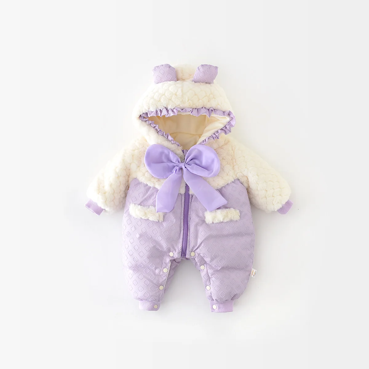 

New Autumn Infant Clothes Girl Baby Sweet Bow Splicing Cardigan Romper Infant Plus Velvet Thicken Fashion Jumpsuit Kid One-piece