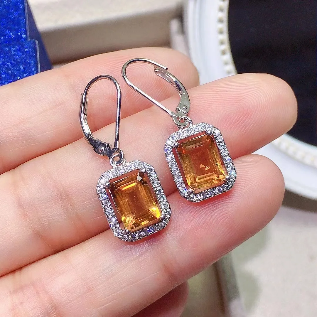 

Classic Citrine Hoop Earrings for Party Total 3ct 6mm*8mm Natural Citrine Earrings Prevent Allergy 925 Silver Gemstone Jewelry
