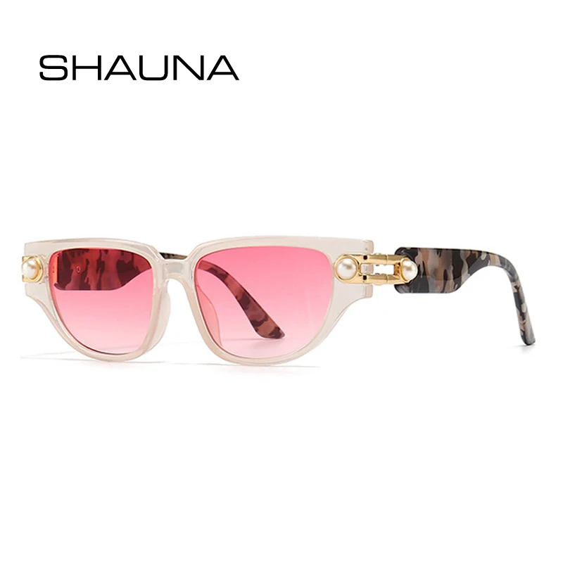 

SHAUNA Retro Cat Eye Women Luxury Sunglasses Fashion Brand Designer Pearl Decoration Men Gradient Sun Glasses Shades UV400