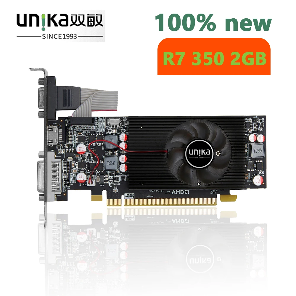 

Бренд UNIKA R7 350 2GD5 графическая карта для Radeon R7 350 Серия R7350 2 ГБ 2G видеокарты 100% бит видеокарта VGA карта Новинка