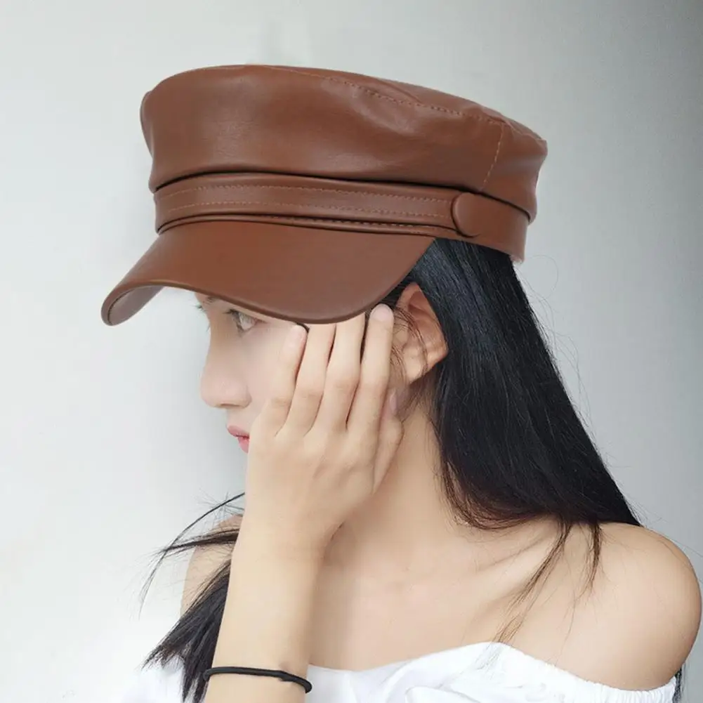 

Women Beret Hat Casual Newsboy Hat Stylish Women's Extended Brim Beret Hat Fashionable Dome Shape Faux Leather for Outdoor