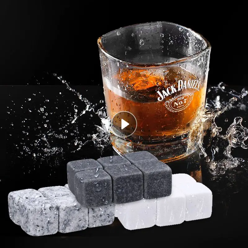6pcs Whiskey Stones Sipping Ice Cube Cooler Reusable Whisky Ice Stone Whisky  Natural Rocks Bar Wine Cooler Party Wedding Gift