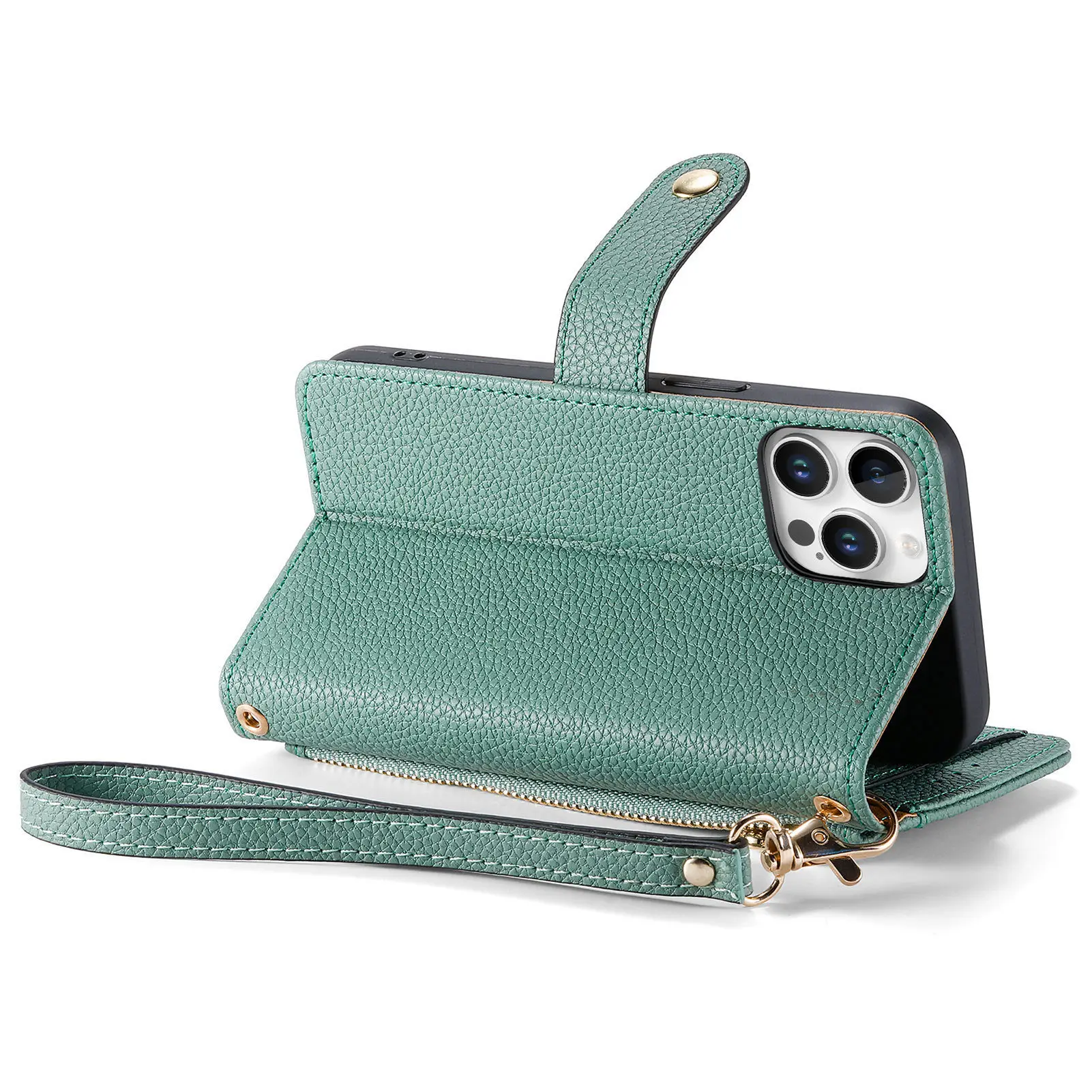 Versatile Kickstand Crossbody Wallet Case with Lanyard and Wrist Strap Featuring Card Holder Protection