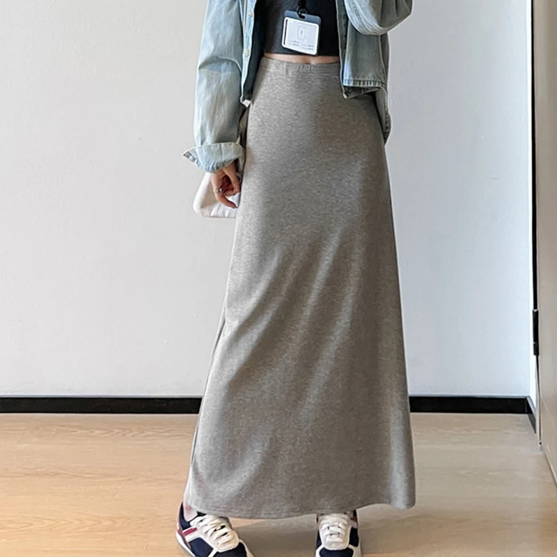 Elegant High Waist A-Line Maxi Skirt - Women's Versatile Autumn/Winter Midi Skirt