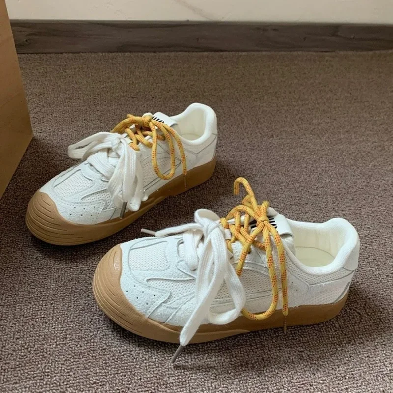 Low-Top Women's Sports Shoes De Xin Breathable PU Leather And Rubber Vintage Thick Bottom Casual Sneakers Trendy Brand