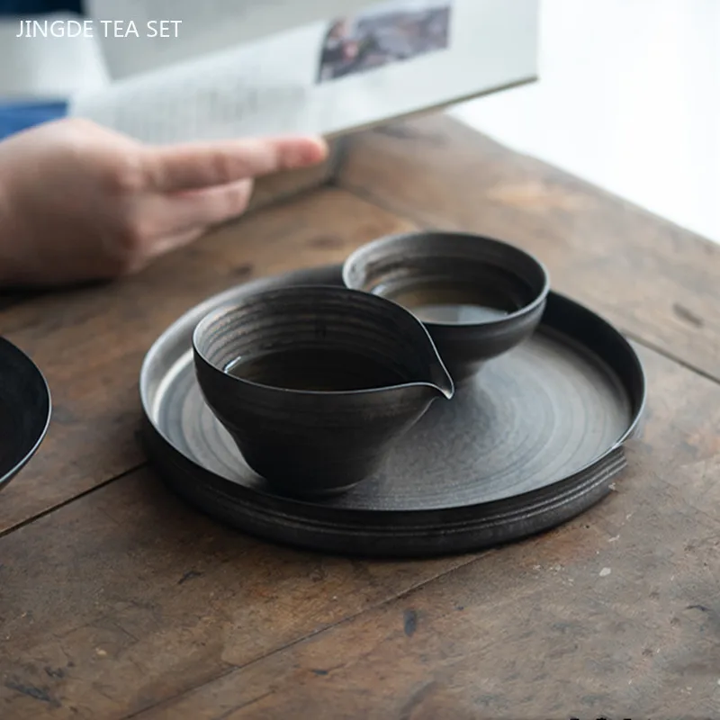 140ML Retro Coarse Pottery Fair Cup Handmade Japanese Tea Dispenser Traditional Ceramic Tea Cup Portable Tea Set Accessories