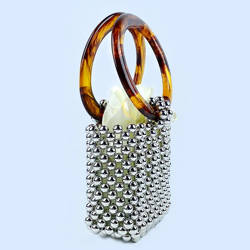 حقيبة دلو محمولة بتصميم دائري، مع كيس حبة منسوج مط...