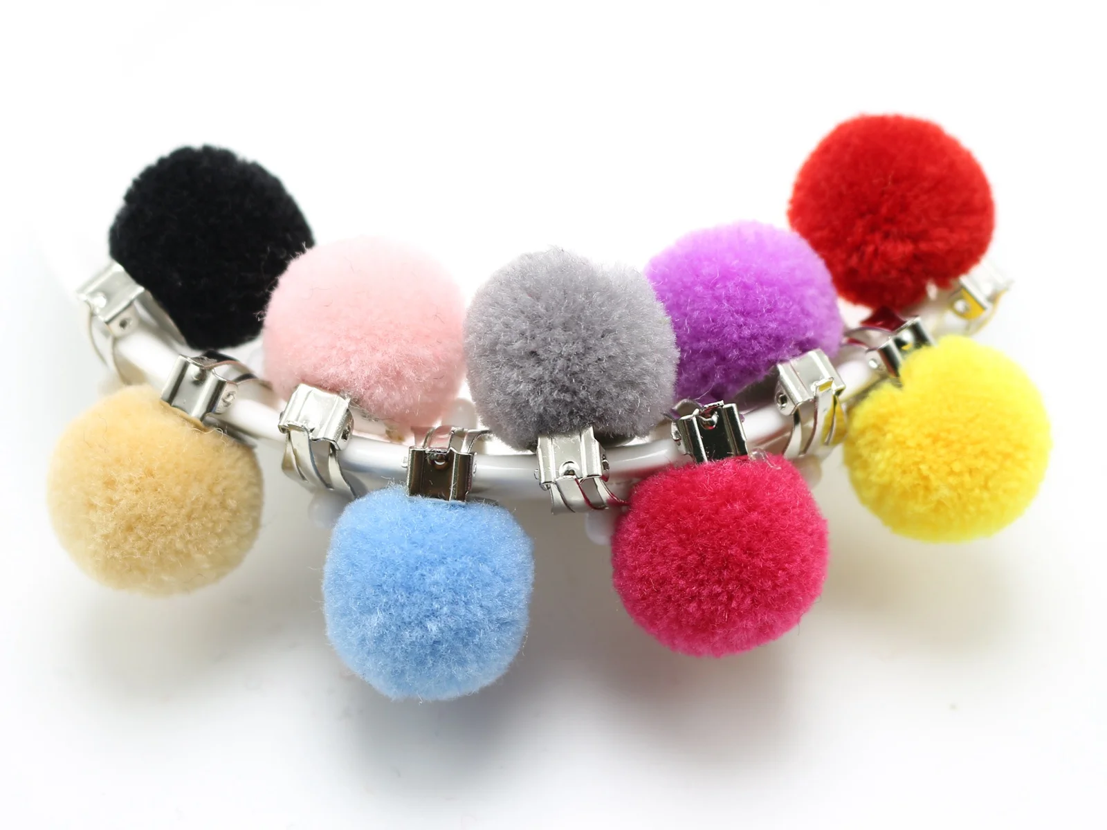 10 Pair Furry Pom Pom Ball Clip On Ear Snap Earring NO Piercings 20mm 2