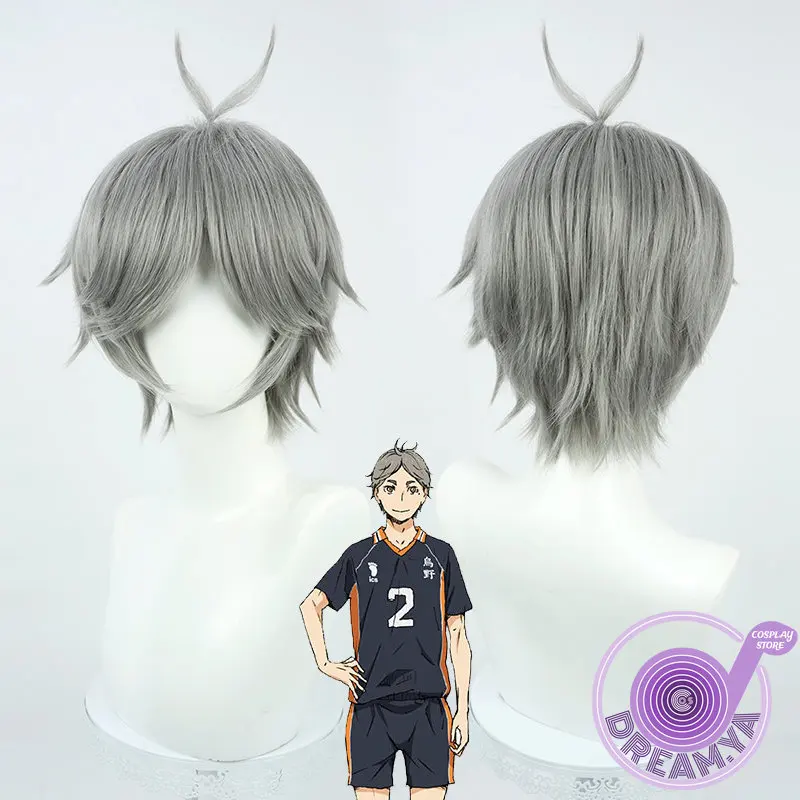 

Sugawara Koushi Cosplay Wig Haikyuu Anime Short Gray Heat Resistant Synthetic Hair Halloween Party Carnival Role Play + Wig Cap